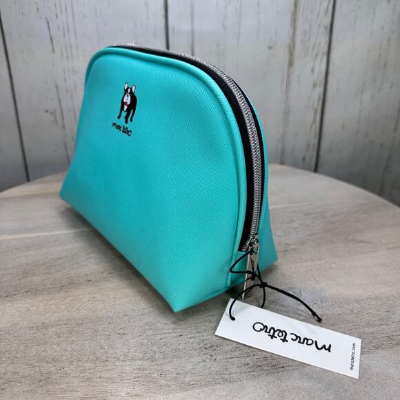 Marc Tetro Makeup Cosmetic Case Boston Terrier French Bulldog Teal Zipper Bag - Picture 5 of 15